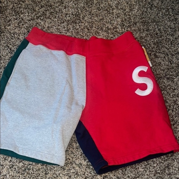 Supreme S Logo Colorblocked sweatshort Red Grey shorts sweat short - Picture 1 of 8